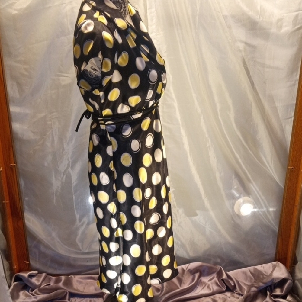 Wrapper Black and Yellow Polka Dot Midi Dress - Picture 8 of 11